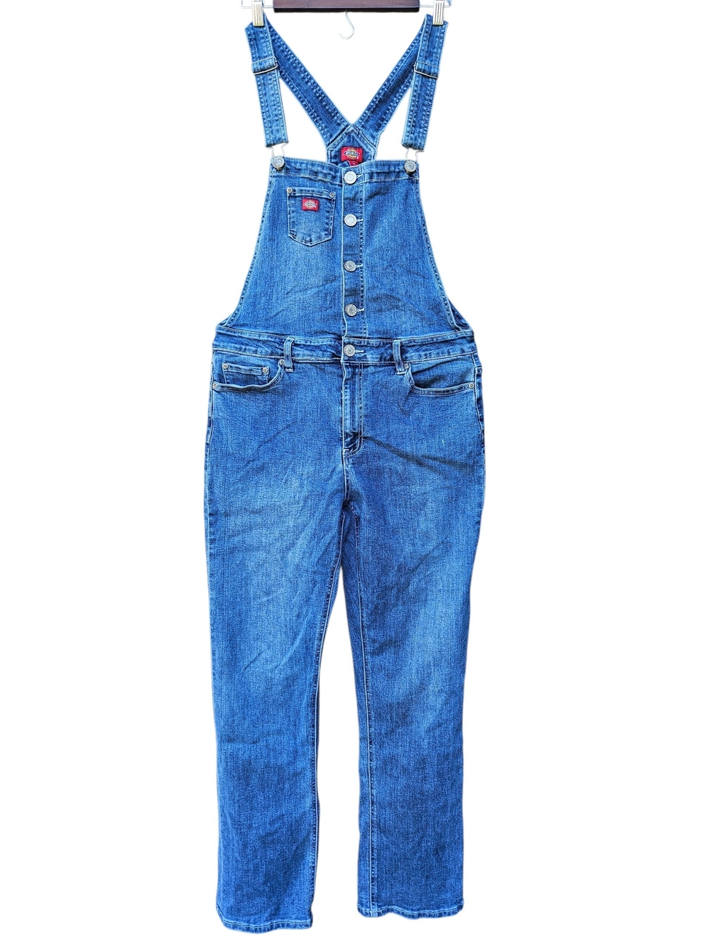 Dickies Medium Blue Denim Women's Overalls with Button Bib